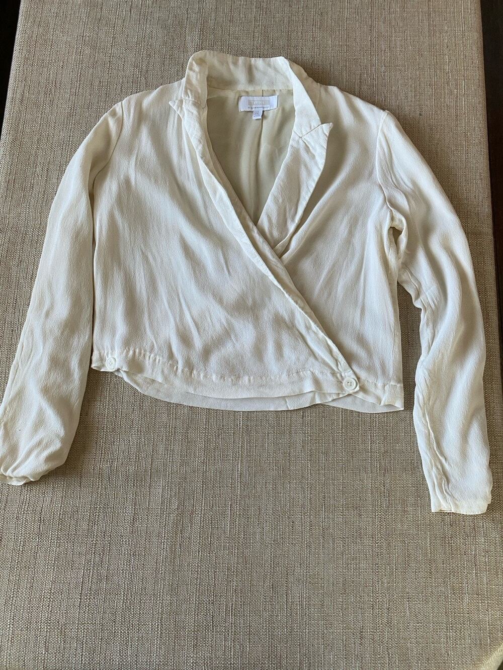 Ett Twa by Anthropologie Viscose Long Sleeve Blouse Wrap Blazer Top Ivory Size 4